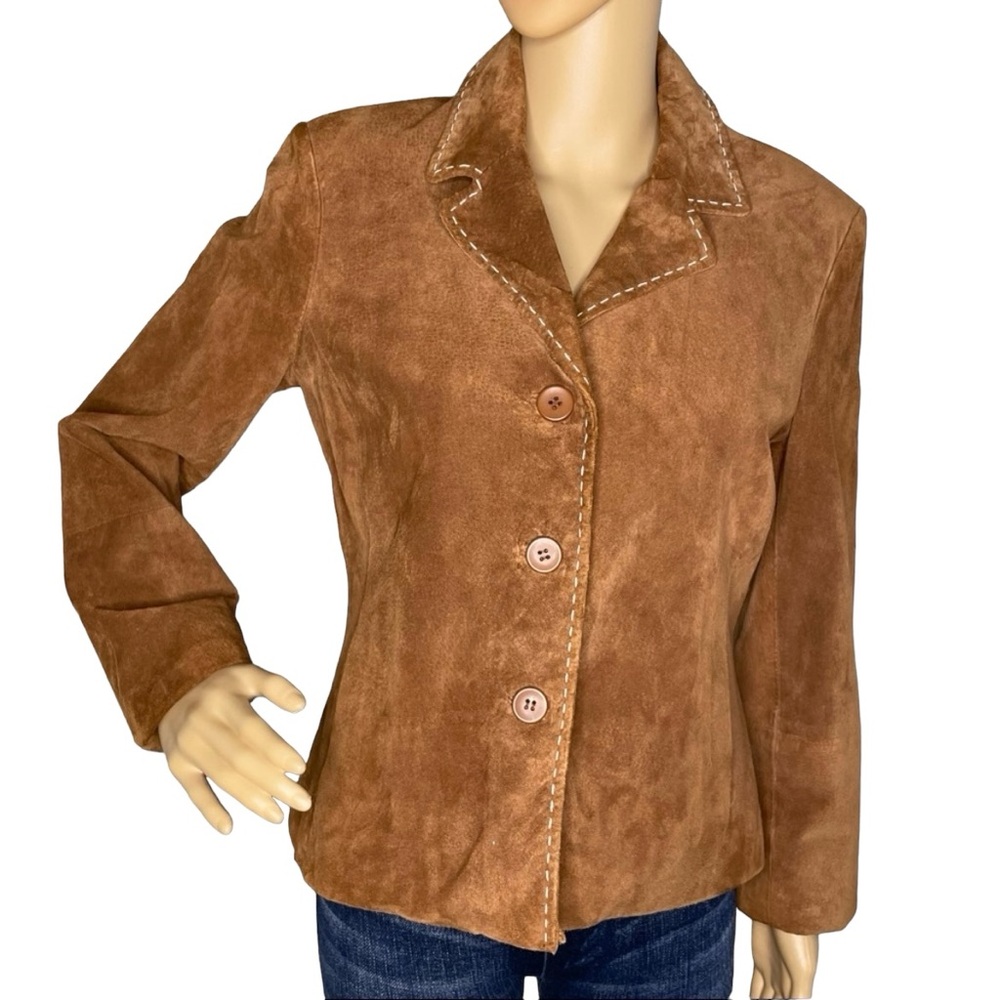Brandon Thomas Soft Leather Blazer Jacket Tan Camel Color Size Small